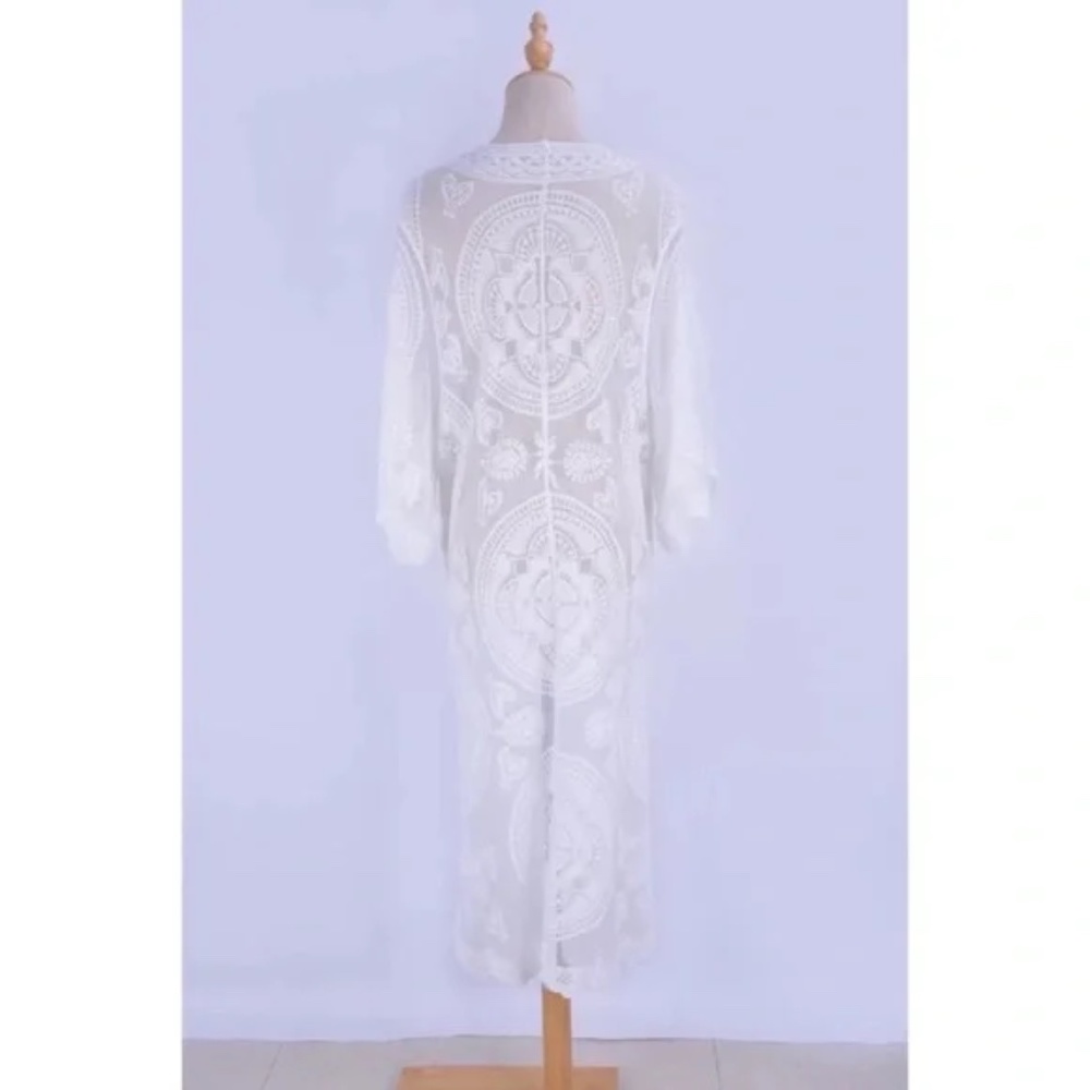SOLD OUT Scalloped Sheer Mesh Lace Boho Kimono Coverup Wrap - Picture 7 of 7